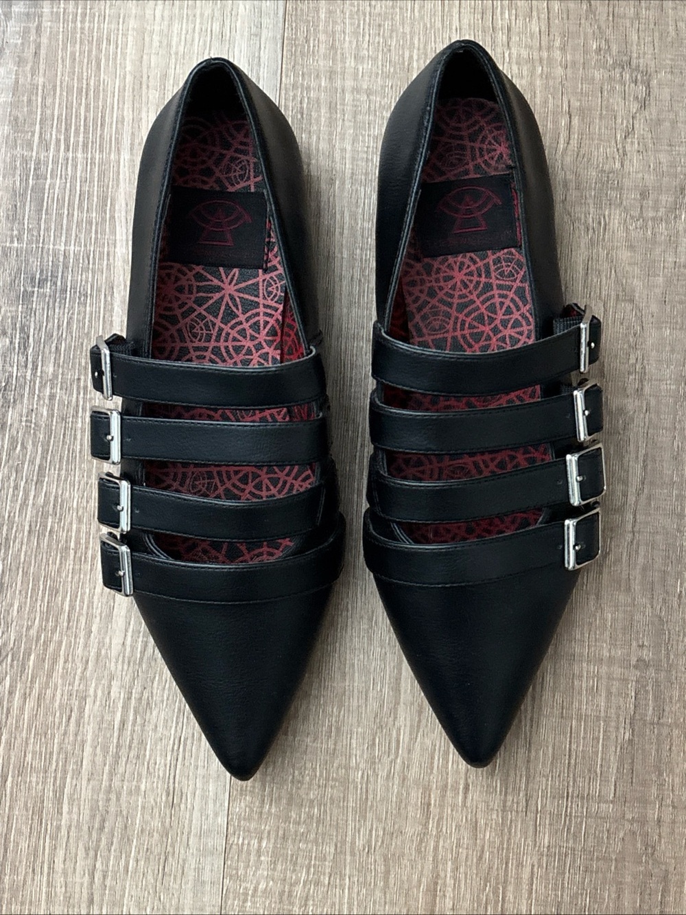 Strange Cvlt Coven Multi Strap pointed Whimsy Goth Flats size 6